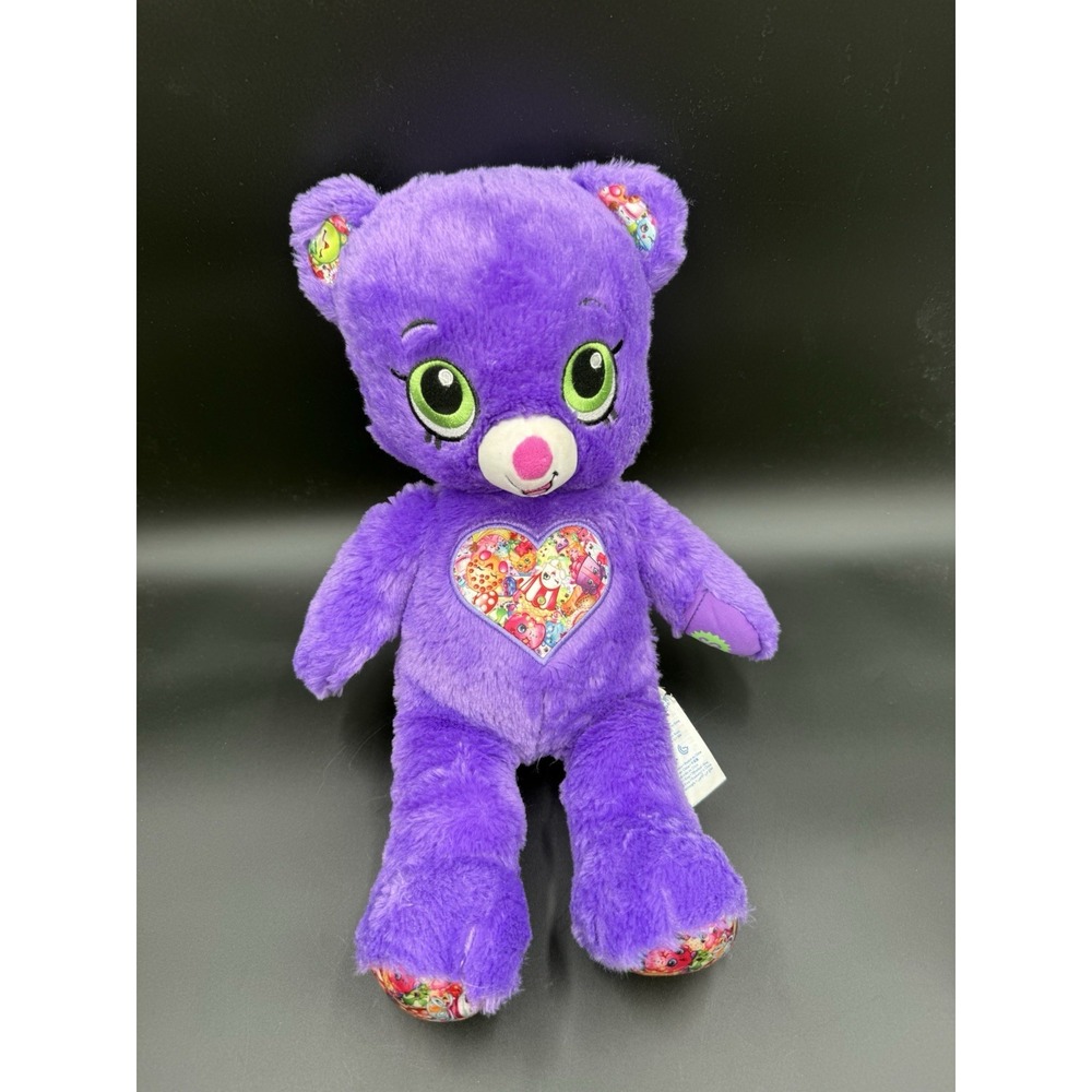 Build a Bear Workshop Purple Shopkins Teddy Bear Heart Plush Stuffed Toy 16"